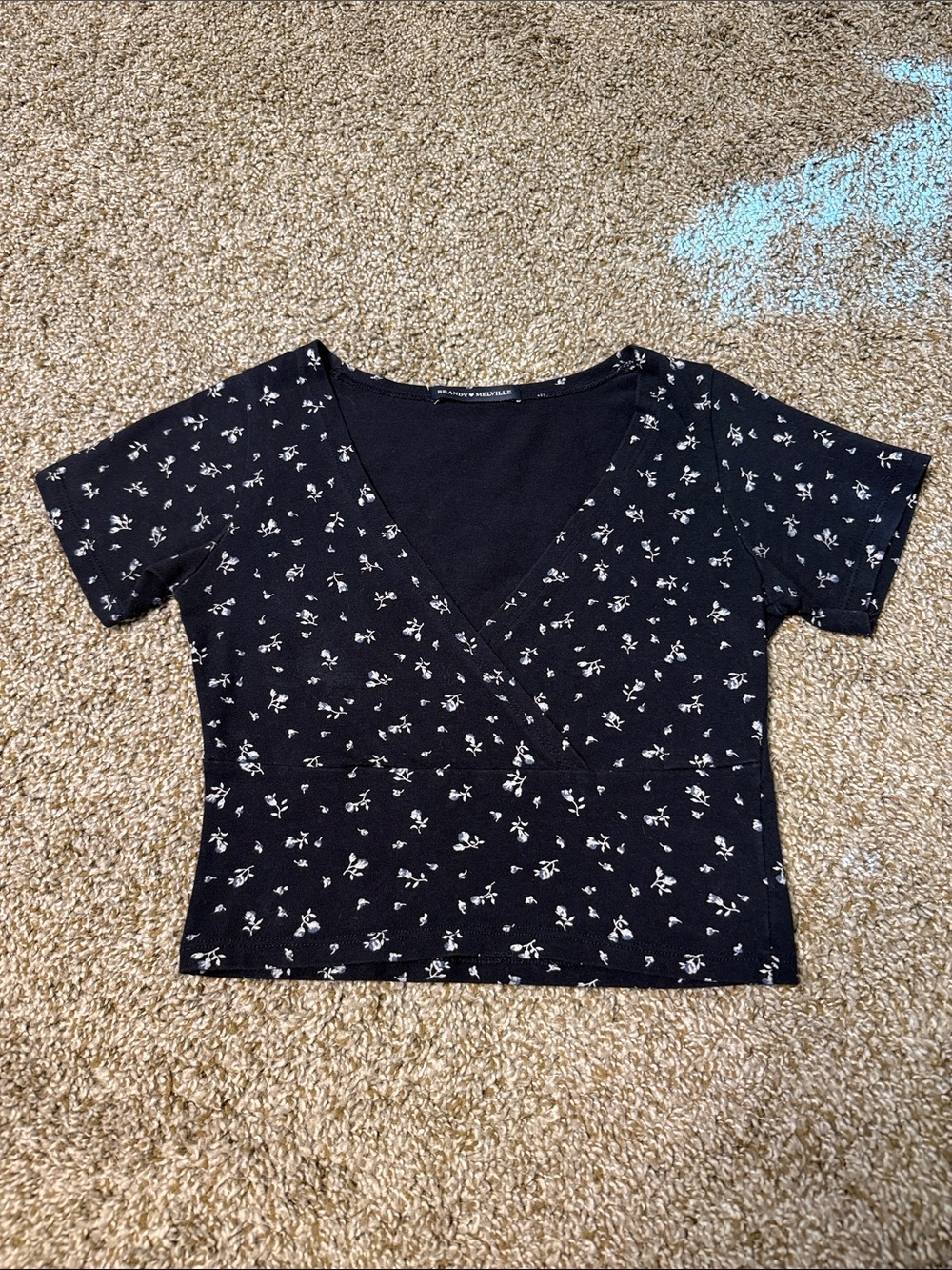 Brandy Melville Navy Floral V-Neck Crop